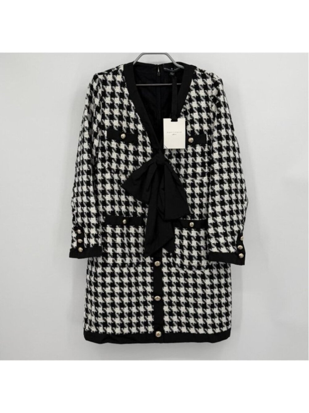 Pomander Place by Tuckernuck Houndstooth Coco Tweed Bow Dress sz XL Long Sleeve